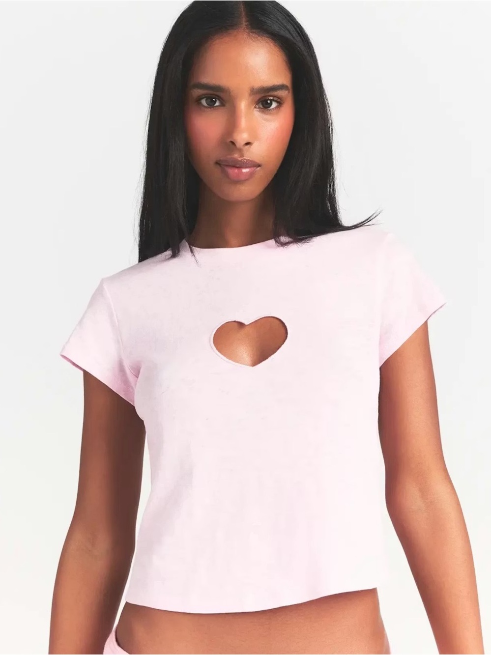 SKIMS Light Pink Short Sleeve Tee with Heart Cutout - Picture 3 of 7